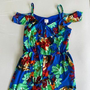 Tropical/floral stretch jumpsuit with pockets